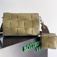 Bottega Veneta Medium Cassette Crossbody Bag with Coin Pouch In Intreccio Leather Olive