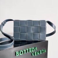 Bottega Veneta Medium Cassette Crossbody Bag In Intreccio Stitching Calfskin Blue