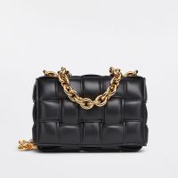 Bottega Veneta Large Cassette Chain Crossbody Bag In Intreccio Padded Lambskin Black/Gold