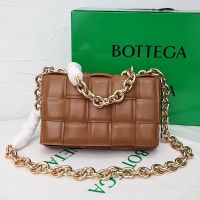 Bottega Veneta Large Cassette Chain Crossbody Bag In Intreccio Padded Lambskin Caramel