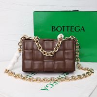 Bottega Veneta Large Cassette Chain Crossbody Bag In Intreccio Padded Lambskin Coffee
