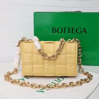Bottega Veneta Large Cassette Chain Crossbody Bag In Intreccio Padded Lambskin Lemon
