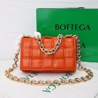 Bottega Veneta Large Cassette Chain Crossbody Bag In Intreccio Padded Lambskin Orange