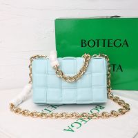 Bottega Veneta Large Cassette Chain Crossbody Bag In Intreccio Padded Lambskin Sky Blue