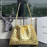 Bottega Veneta Medium Dustbag In Intrecciato Metalized Calfskin Gold