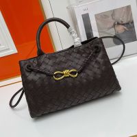 Bottega Veneta Andiamo East-West Top Handle Bag In Intrecciato Leather Coffee