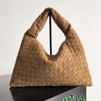 Bottega Veneta Small Hop Shoulder Bag In Intrecciato Suede Brown