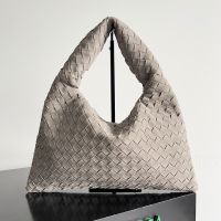 Bottega Veneta Small Hop Shoulder Bag In Intrecciato Suede Grey