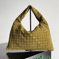 Bottega Veneta Small Hop Shoulder Bag In Intrecciato Suede Olive
