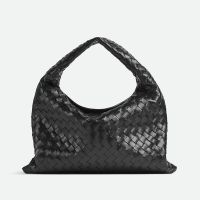 Bottega Veneta Hop Shoulder Bag In Intrecciato Leather Black