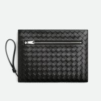Bottega Veneta Medium Document Case with Wristlet In Intrecciato Leather Black
