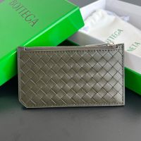 Bottega Veneta Zipped Card Case In Intrecciato Piccolo Calfskin Khaki