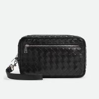 Bottega Veneta Pouch with Wristlet In Intrecciato Leather Black