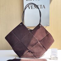 Bottega Veneta Large Flower Basket Tote 48 In Intrecciato Suede Coffee