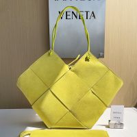 Bottega Veneta Large Flower Basket Tote 48 In Intrecciato Suede Yellow
