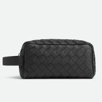 Bottega Veneta Travel Pouch In Intrecciato Grained Calfskin Black