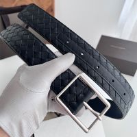 Bottega Veneta 4.0 Belt with Rectangular Buckle In Intrecciato Calfskin Black/Silver