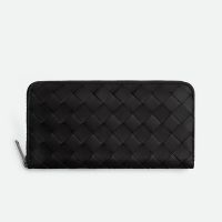 Bottega Veneta Large Zip Around Wallet In Intrecciato Calfskin Black