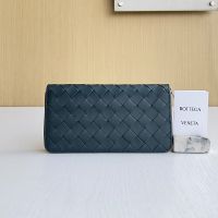 Bottega Veneta Large Zip Around Wallet In Intrecciato Calfskin Dark Green