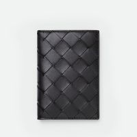 Bottega Veneta Intreccio Flap Card Case Grained Calfskin Black