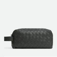 Bottega Veneta Travel Pouch In Intrecciato Calfskin Grey/Blue