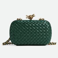 Bottega Veneta Knot Chain Clutch In Intreccio Padded Leather Green