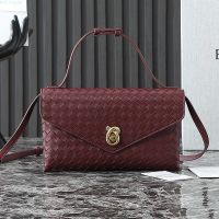 Bottega Veneta Knot Lock Crossbody Bag In Intrecciato Piccolo Leather Burgundy