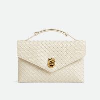 Bottega Veneta Knot Lock Crossbody Bag In Intrecciato Piccolo Leather White