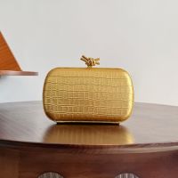 Bottega Veneta Knot Clutch In Crocodile Leather Gold