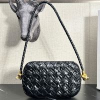 Bottega Veneta Knot Clutch on Strap In Foulard Intreccio Leather Black