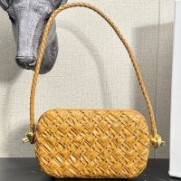 Bottega Veneta Knot Clutch on Strap In Foulard Intreccio Leather Brown