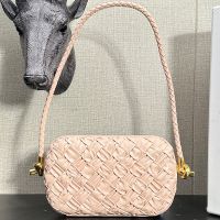 Bottega Veneta Knot Clutch on Strap In Foulard Intreccio Leather Light Pink