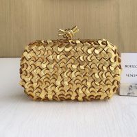 Bottega Veneta Knot Clutch In Intreccio Petal Lambskin Gold