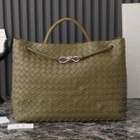 Bottega Veneta Large Andiamo Top Handle Bag In Intrecciato Leather Brown/Silver