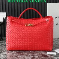 Bottega Veneta Large Andiamo Top Handle Bag In Intrecciato Leather Red