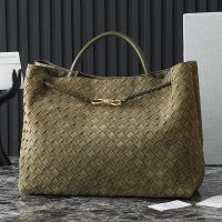 Bottega Veneta Large Andiamo Top Handle Bag In Intrecciato Suede Olive