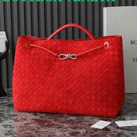 Bottega Veneta Large Andiamo Top Handle Bag In Intrecciato Suede Red