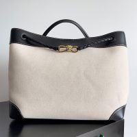 Bottega Veneta Large Andiamo Top Handle Bag In Canvas and Smooth Calfskin Beige/Black