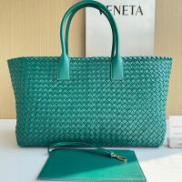Bottega Veneta Large Cabat Tote 51 In Intreccio Lambskin Green