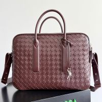 Bottega Veneta Large Getaway Briefcase In Intreccio Lambskin Burgundy