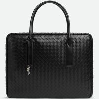 Bottega Veneta Large Getaway Weekender Briefcase In Intreccio Calfskin Black