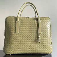 Bottega Veneta Large Getaway Weekender Briefcase In Intreccio Calfskin Khaki