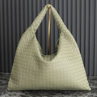 Bottega Veneta Large Hop Shoulder Bag In Intrecciato Leather Light Green