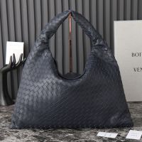 Bottega Veneta Large Hop Shoulder Bag In Intrecciato Leather Navy Blue