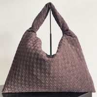 Bottega Veneta Large Hop Shoulder Bag In Intrecciato Suede Coffee