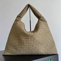 Bottega Veneta Large Hop Shoulder Bag In Intrecciato Suede Cypress