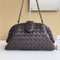 Bottega Veneta Medium Lauren 1980 Clutch with Chain In Intrecciato Lambskin Dark Brown