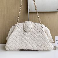 Bottega Veneta Medium Lauren 1980 Clutch with Chain In Intrecciato Lambskin White