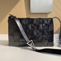 Bottega Veneta Maxi Cassette Crossbody Bag In Intreccio Waxed Calfskin Black