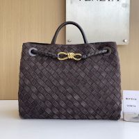 Bottega Veneta Medium Andiamo Top Handle Bag In Intrecciato Suede Dark Brown